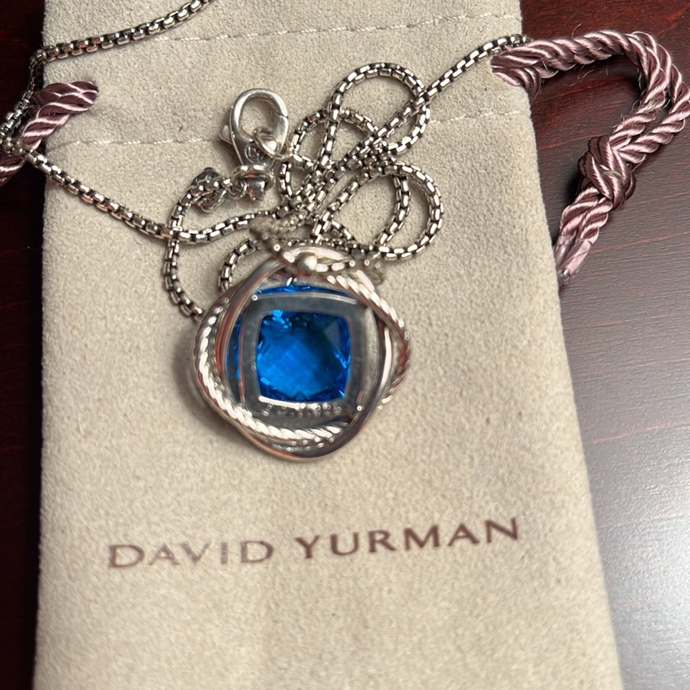 DAVID YURMAN blue topaz 925 Sterling pendant & 925 DY Sterling chain Continuance - Picture 5 of 6